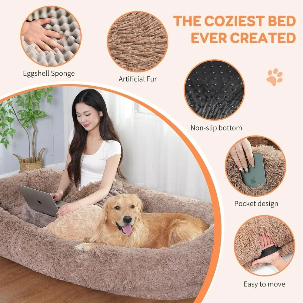 Extra Large Human Dog Bed For People Adults, 73x47x12 Inch Human Sized Dog Bed